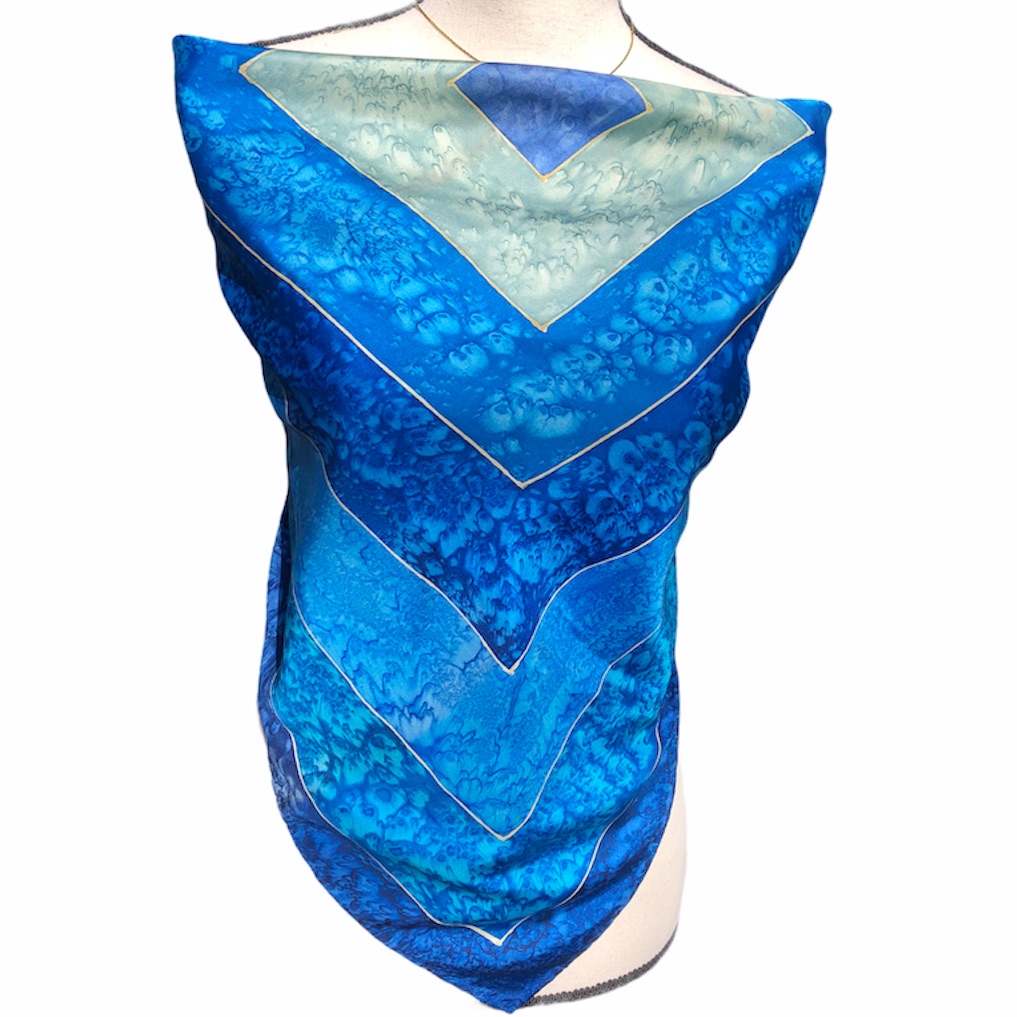 Hand Dyed Blue 100 Silk Scarf